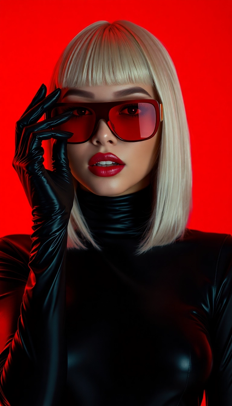 Free Y2K Woman Fashion Model in Black and Red iPhone Gorgeous Background